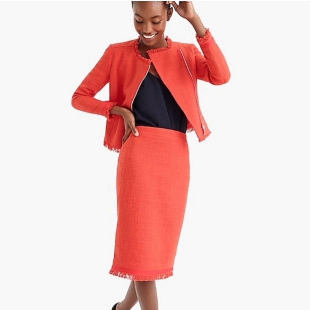 J Crew | Tweed Pencil Skirt With Fringe - 14 Tall